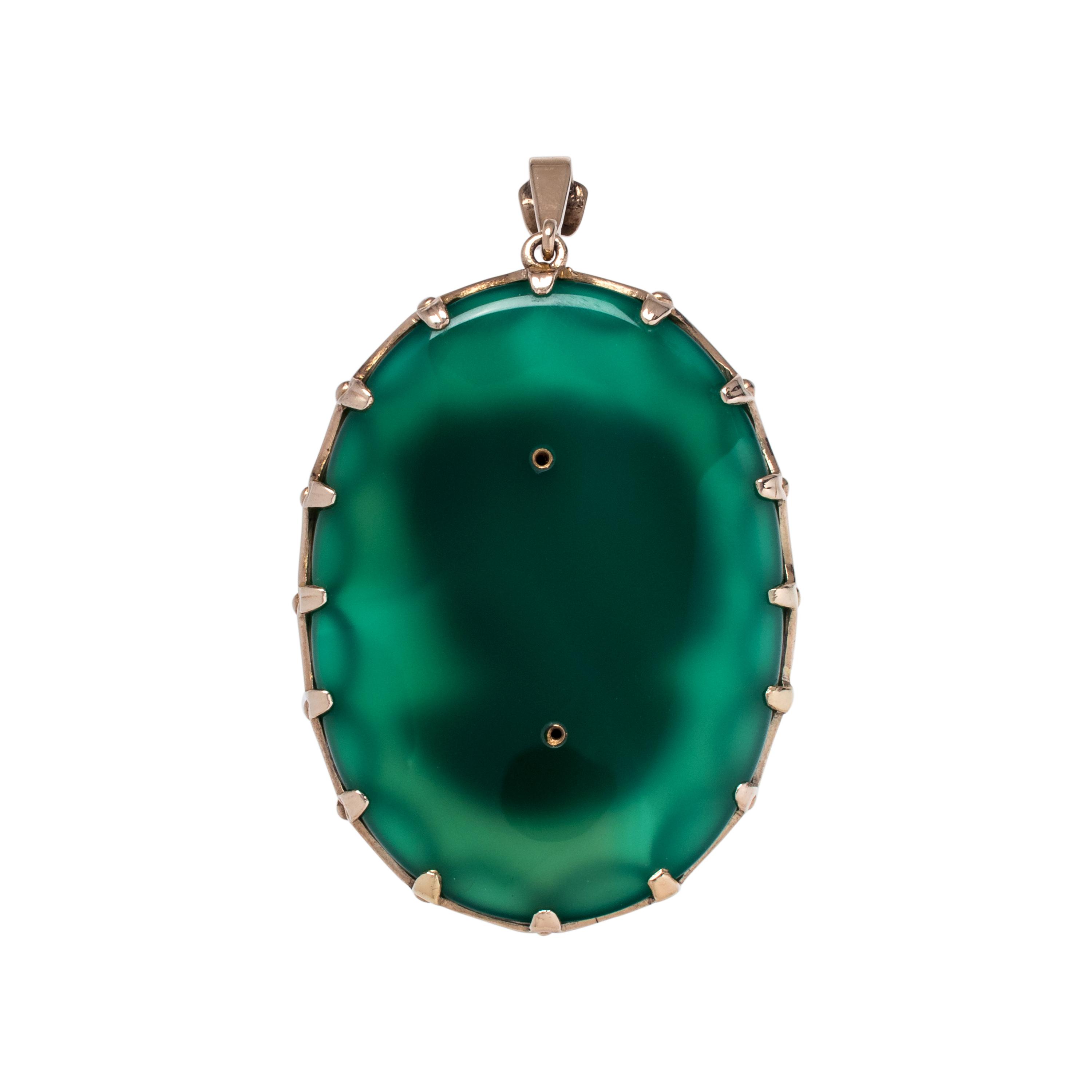 GREEN CHALCEDONY AND DIAMOND PENDANT