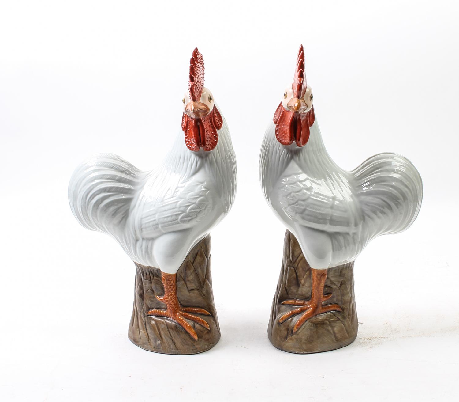 A Pair of Porcelain Models of Roosters Height 14 inches. — 20TH CENTURY