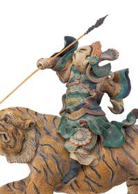 Two Chinese Painted Pottery Figural-Form Roof Tiles
