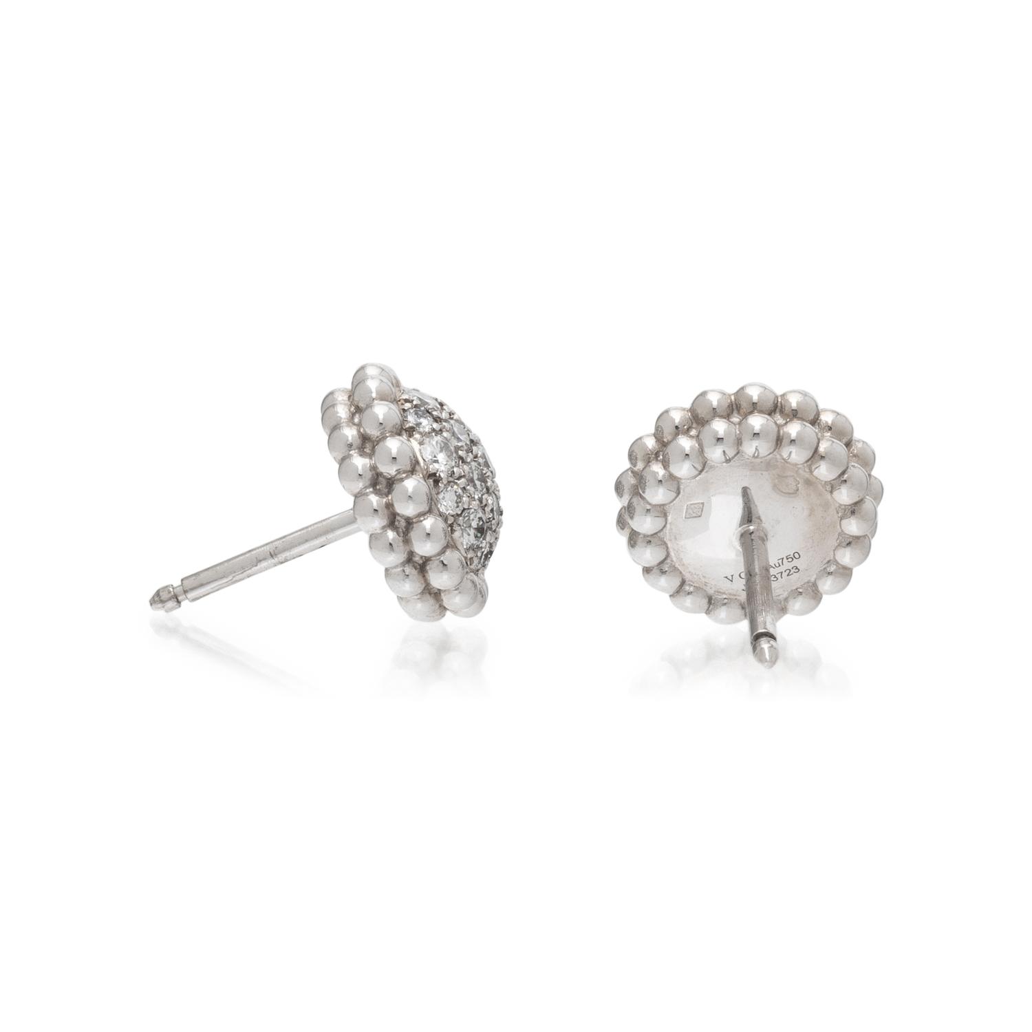 VAN CLEEF & ARPELS, DIAMOND AND WHITE GOLD 'PERLÉE' STUD EARRINGS