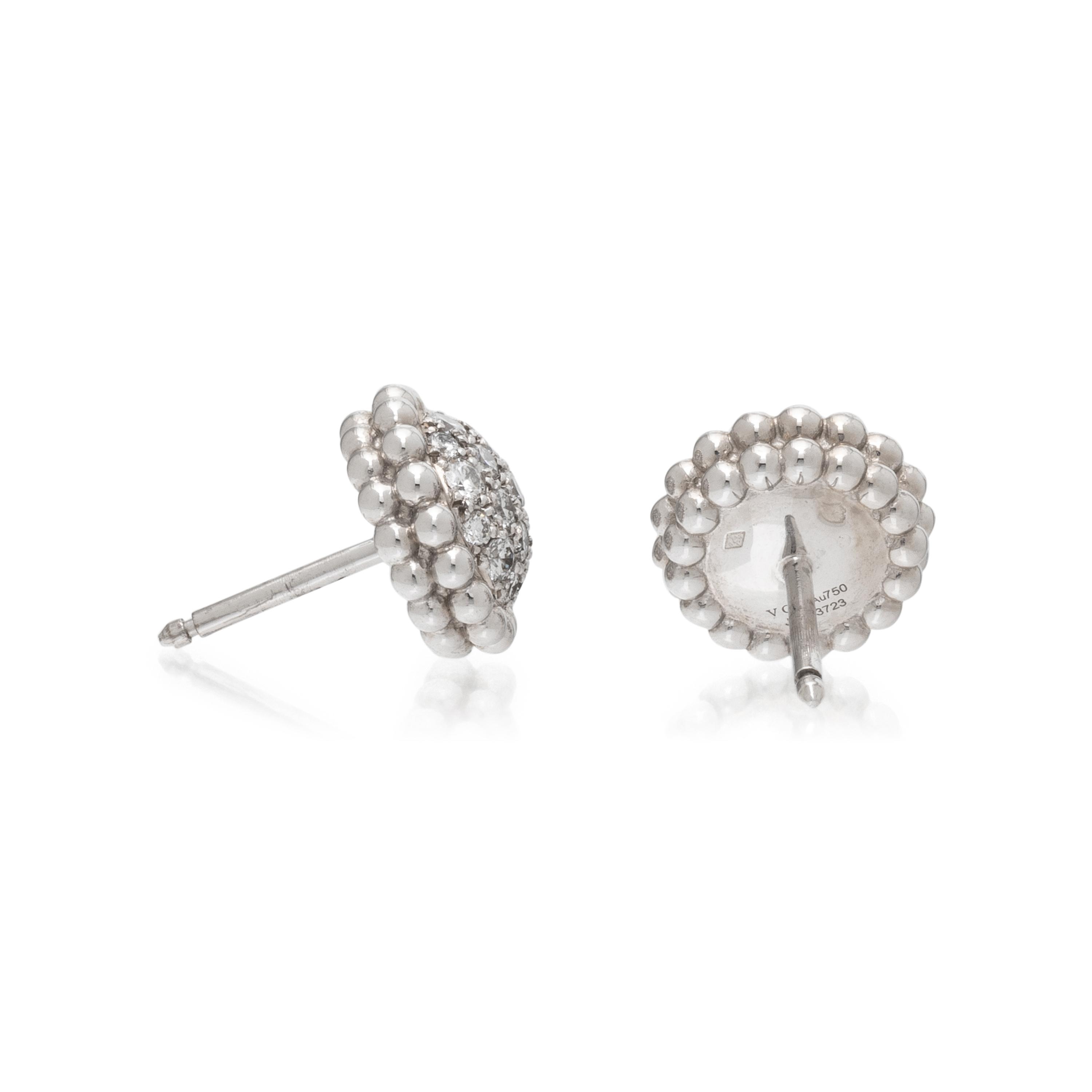VAN CLEEF & ARPELS, DIAMOND AND WHITE GOLD 'PERLÉE' STUD EARRINGS