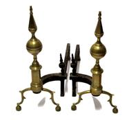 Pair of brass steeple top andirons late 19th/20th century
