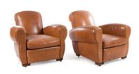 A Pair of Leather Upholstered Club Chairs Height 35 3/4 inches. — LATE 20TH CENTURY