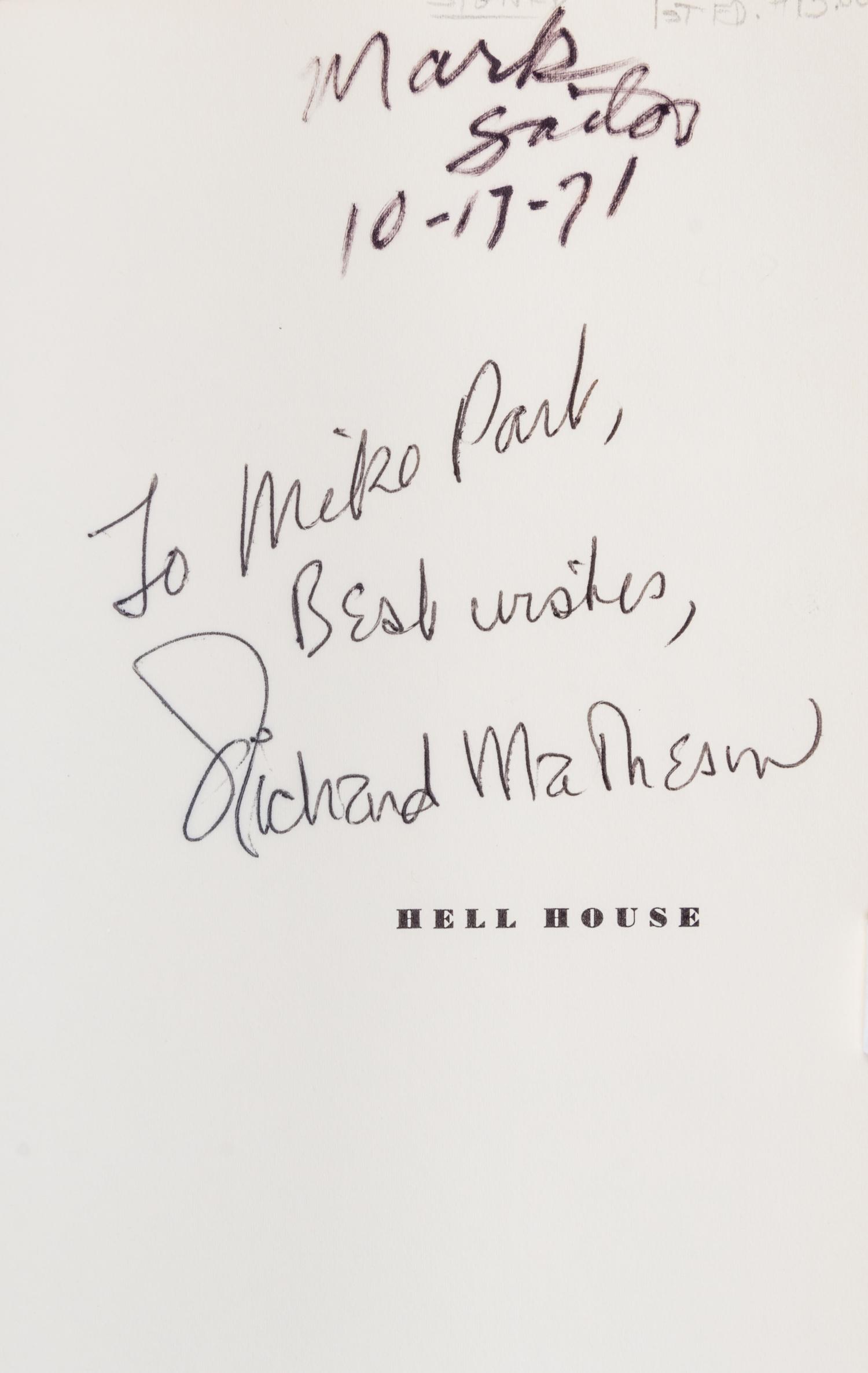 MATHESON, RICHARD. 2 signed works: Hell House (1971) and A Stir of Echoes (1958).