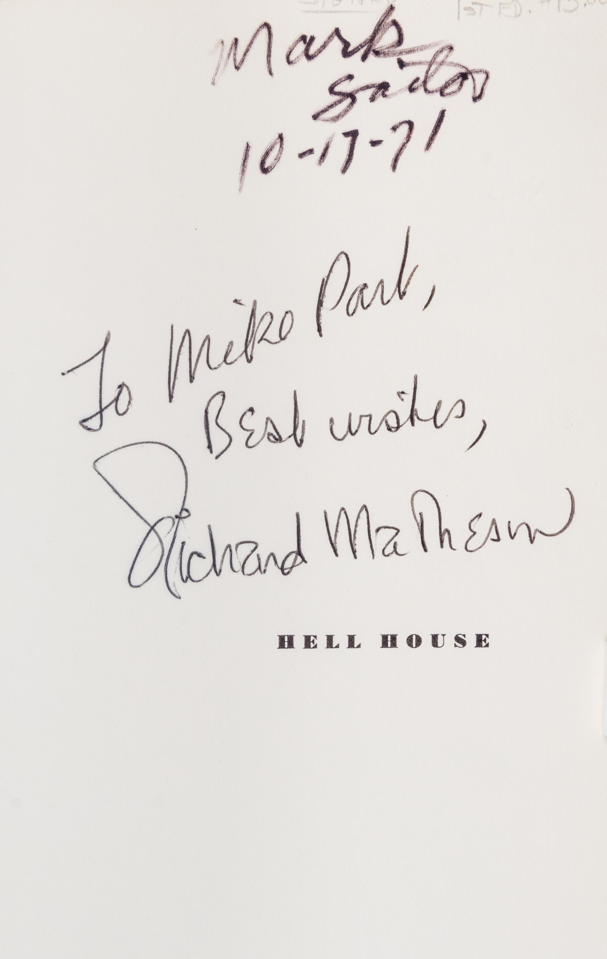 MATHESON, RICHARD. 2 signed works: Hell House (1971) and A Stir of Echoes (1958).