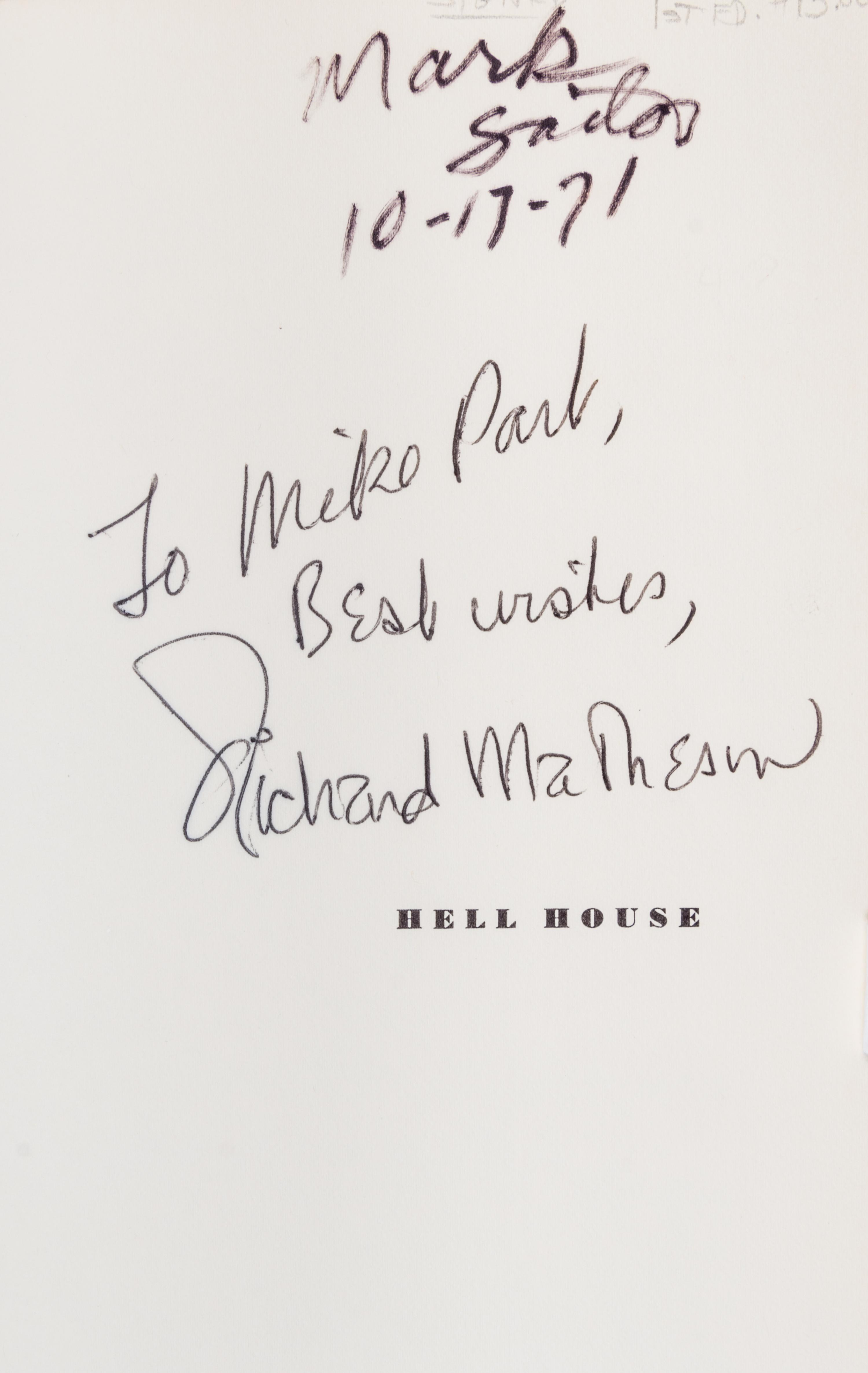 MATHESON, RICHARD. 2 signed works: Hell House (1971) and A Stir of Echoes (1958).