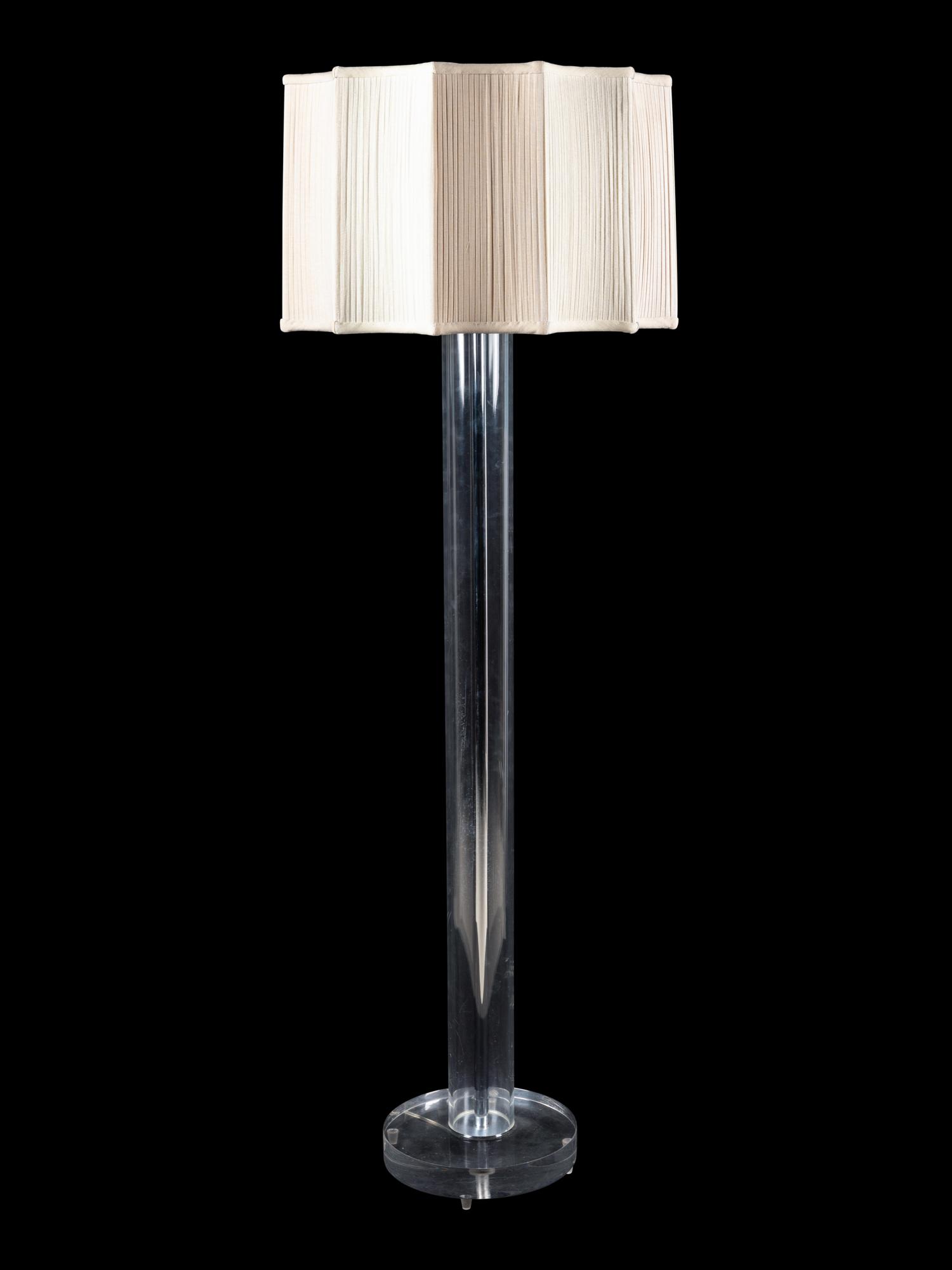 A Contemporary Acrylic and Chrome Floor Lamp with Custom Shade