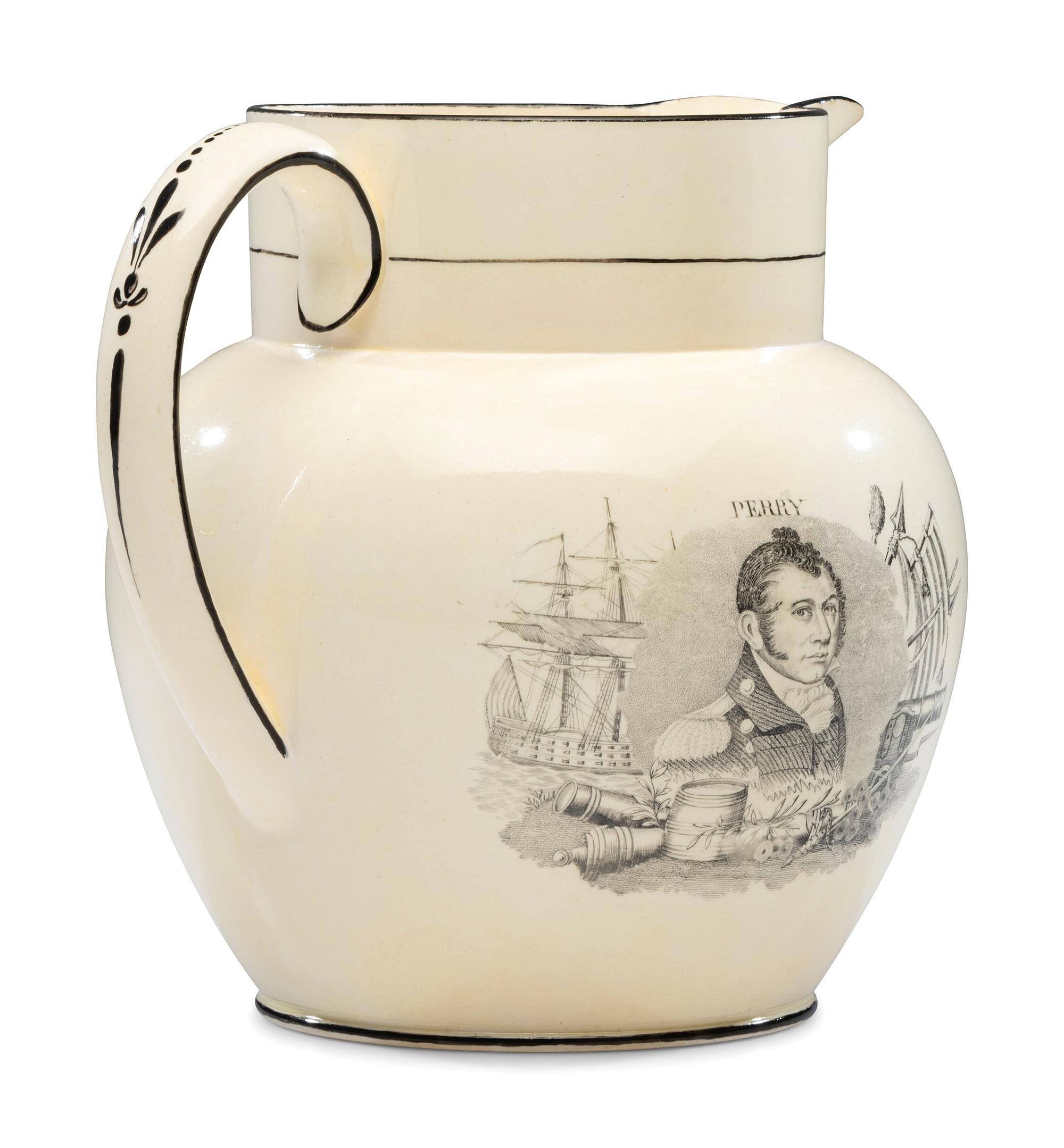 A Very Rare Staffordshire Transfer-Print Creamware War of 1812 Portrait Pitcher