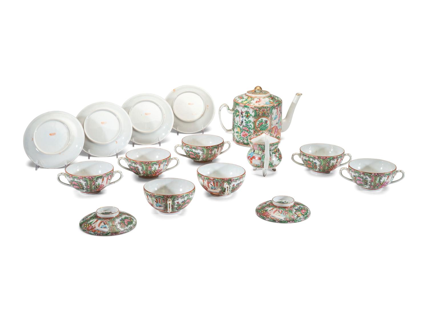 An Assembled Rose Medallion Porcelain Tea Set