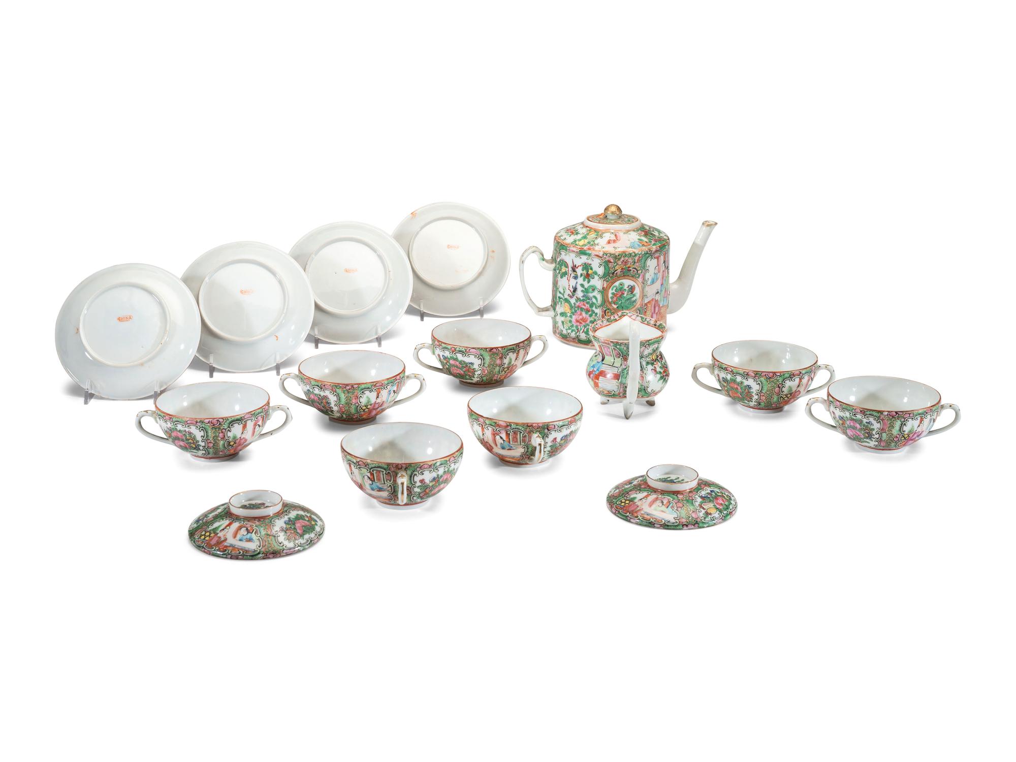 An Assembled Rose Medallion Porcelain Tea Set