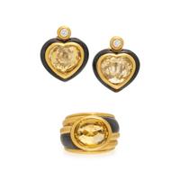 Faraone, Yellow Sapphire, Diamond, Steel, and Yellow Gold Earrings and Ring