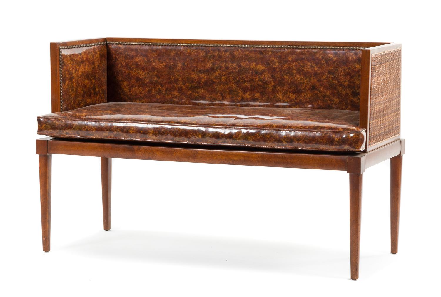 An American Modern Window Seat Height 27 3/4 x width 44 x depth 18 3/4 inches.
