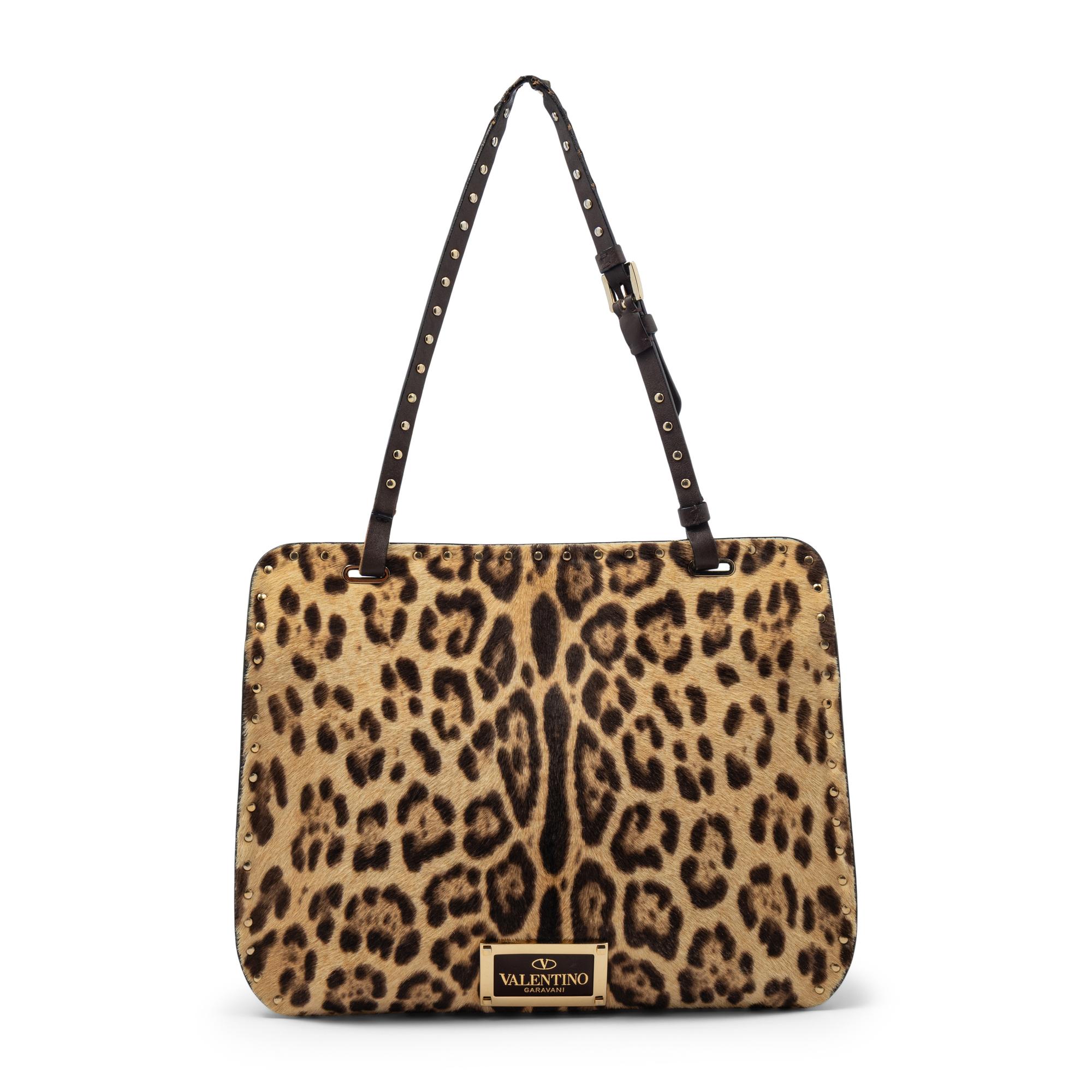 VALENTINO, JAGUAR-PRINT PONY ROCKSTUD BAG