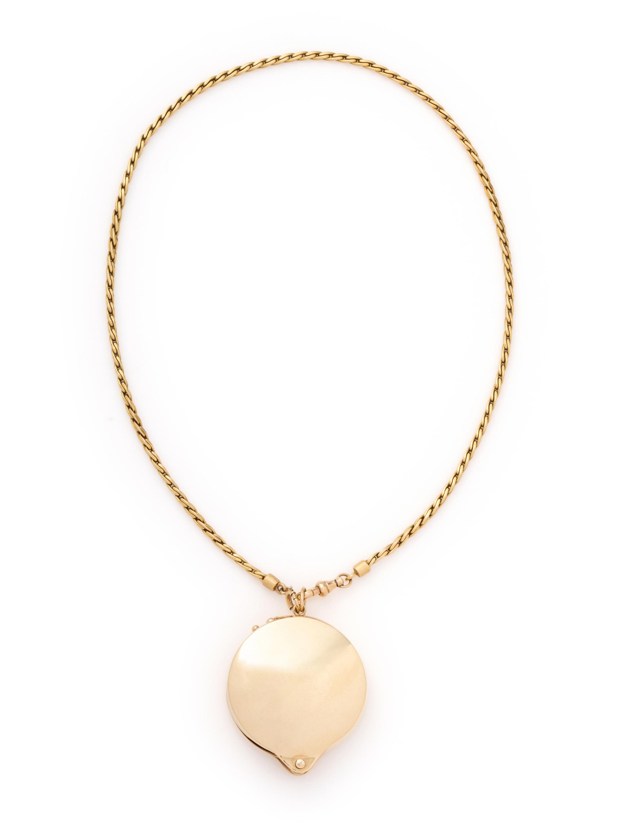 YELLOW GOLD MAGNIFYING GLASS AND FOB CHAIN