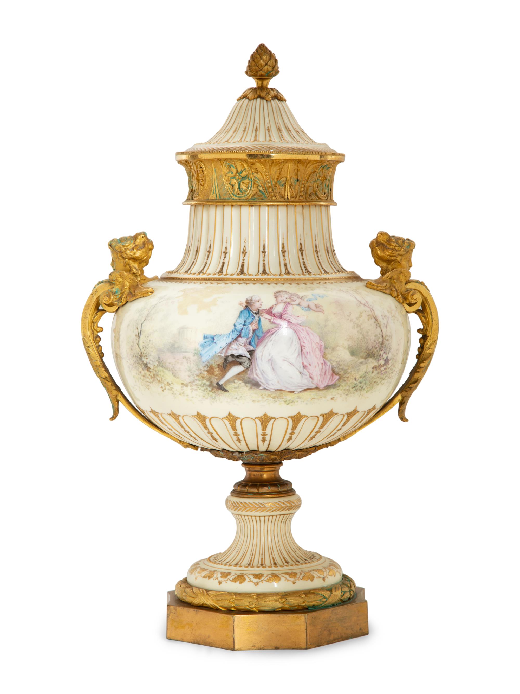 A Gilt Bronze Mounted Sèvres Porcelain Urn