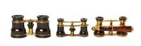Three Pairs of Continental Tortoise Shell Veneered Opera Glasses, Width of first 3 5/8 inches.