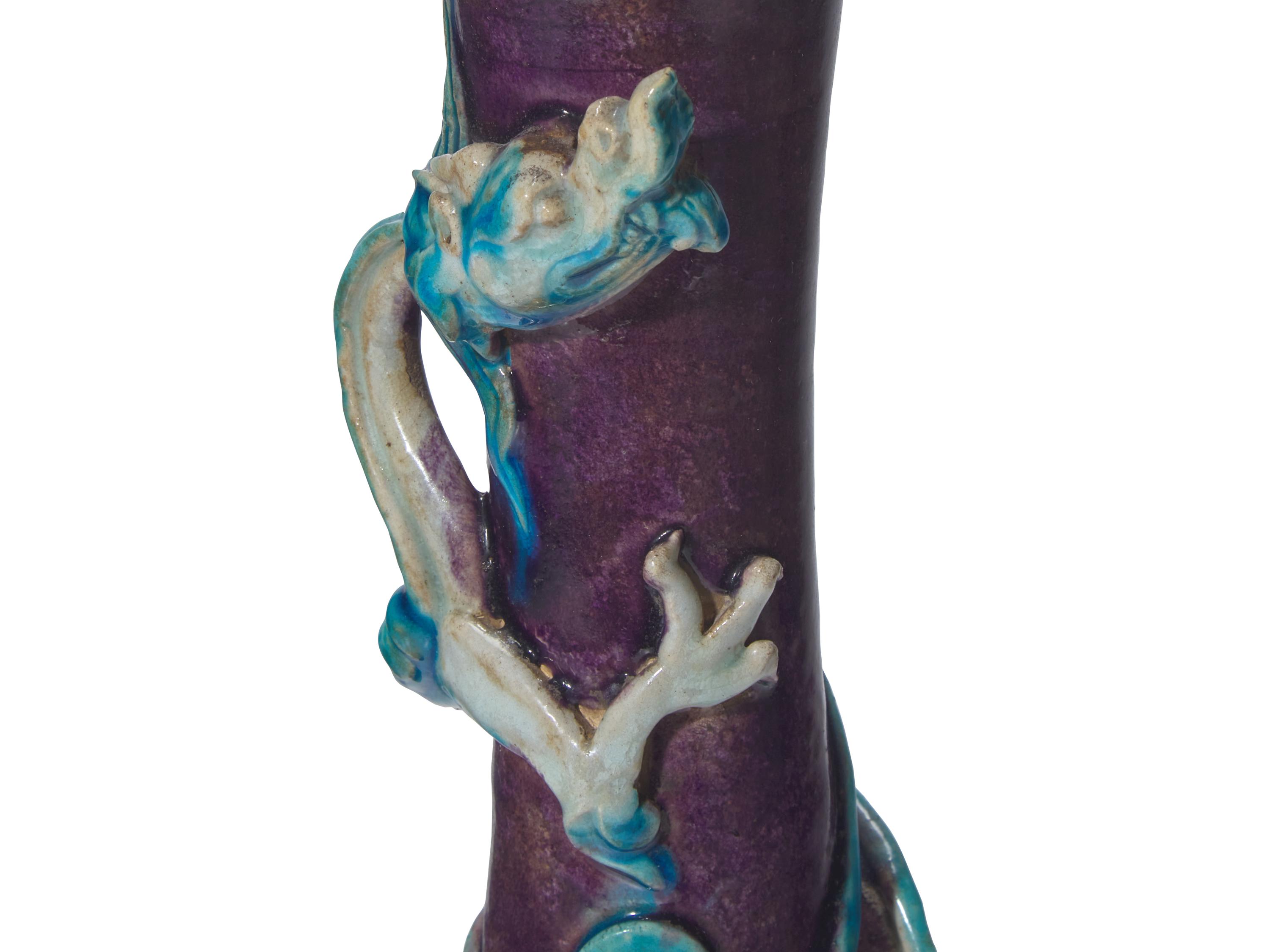 A Pair of Chinese Fahua- Style Stoneware Bottle Vases