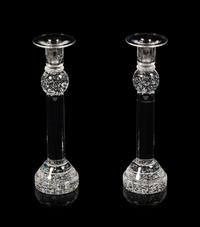 A Pair of Steuben Glass Candlesticks