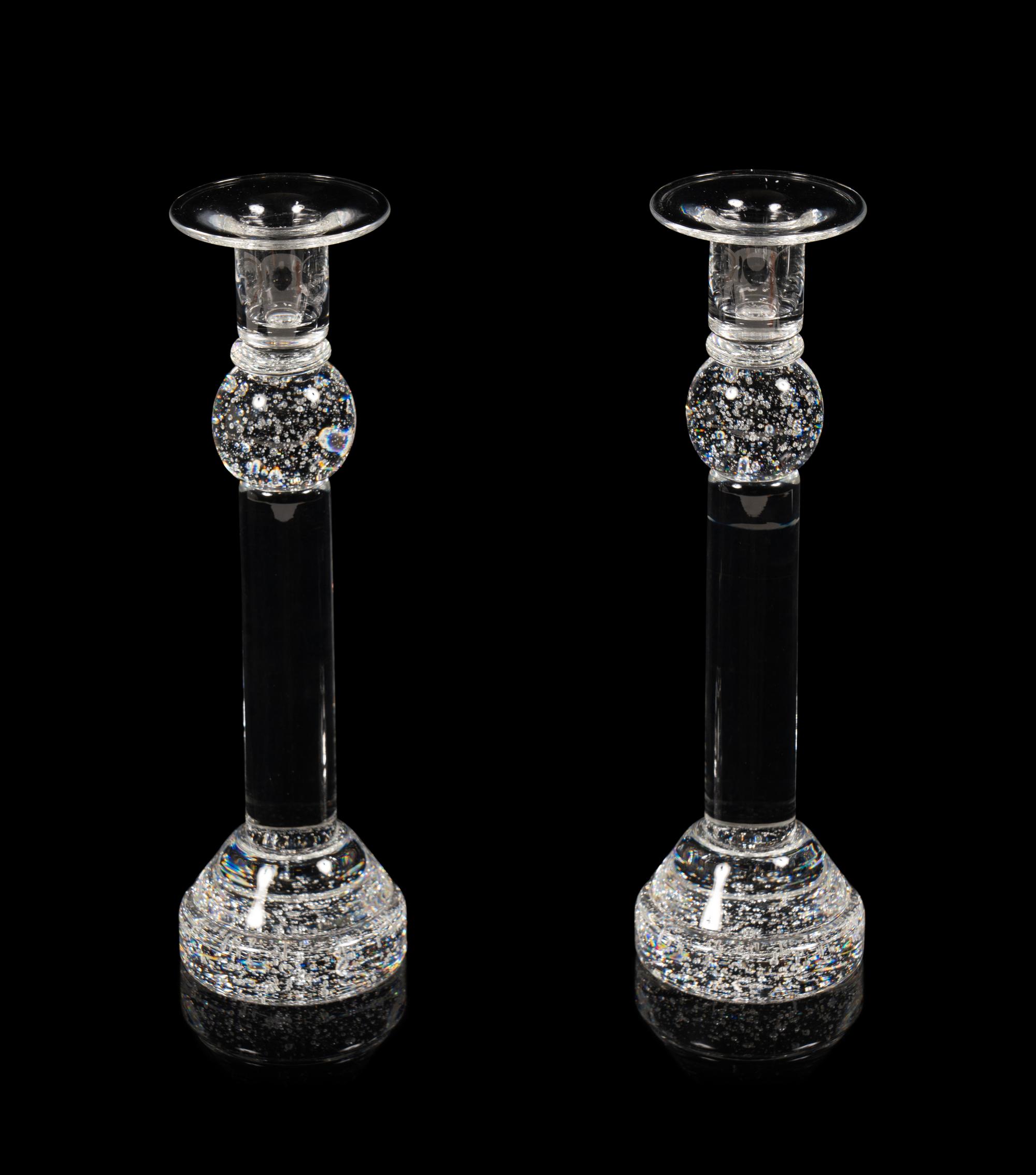 A Pair of Steuben Glass Candlesticks