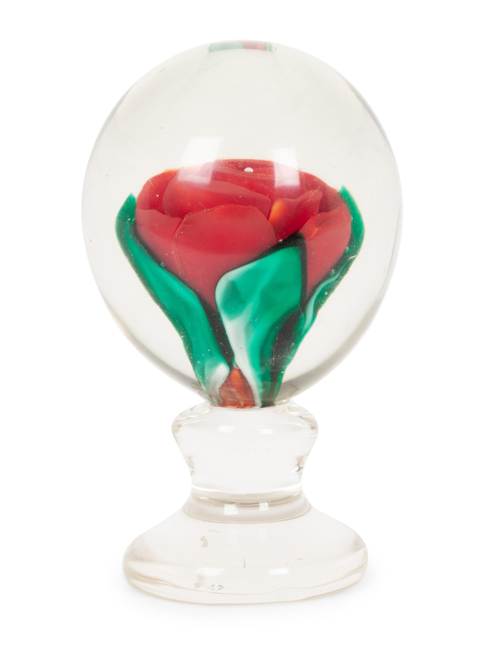 An Emil Larson Rose Form Glass Paperweight