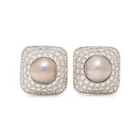 DIAMOND AND CULTURED MABE PEARL EARCLIPS