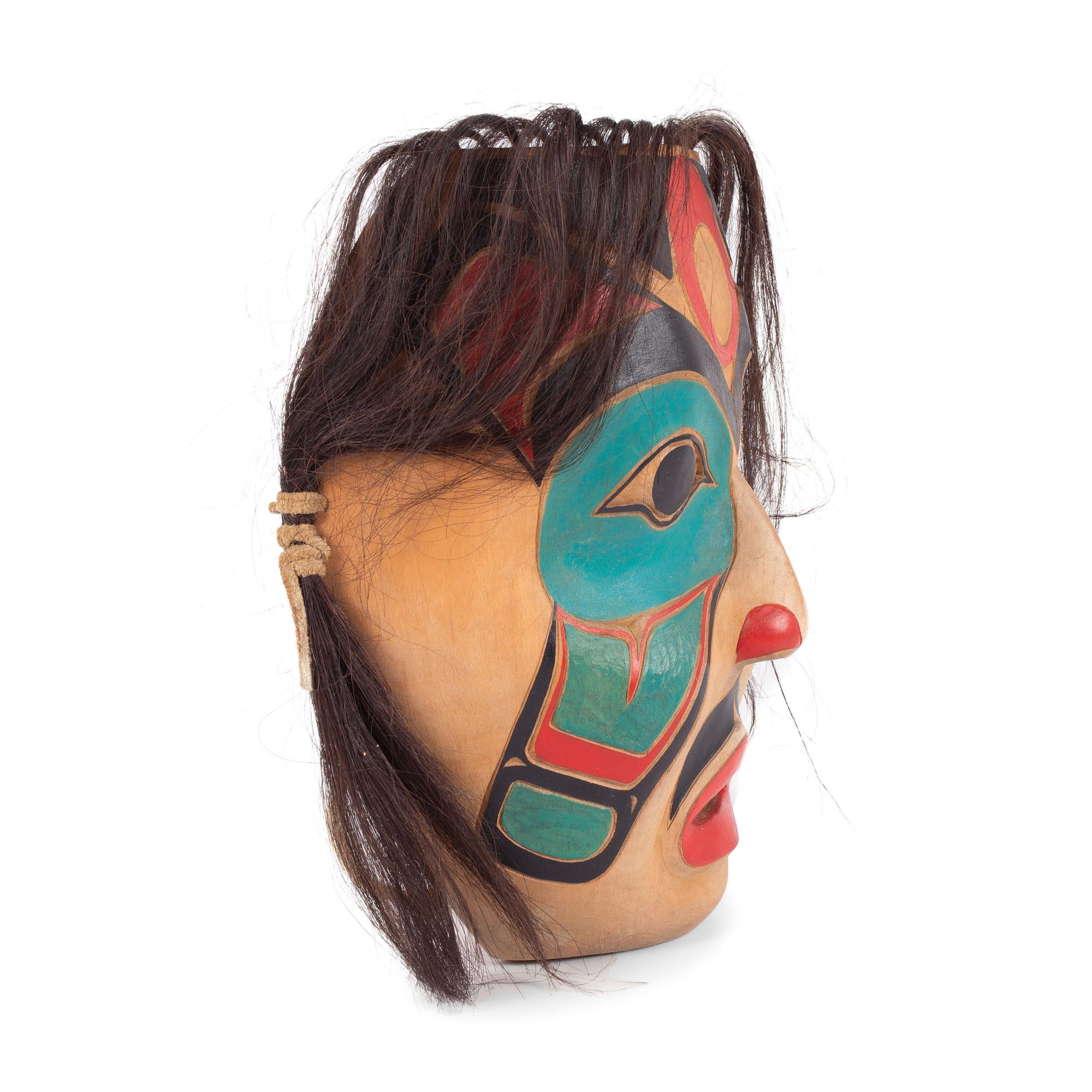 Carved and Painted Wooden Portrait Mask