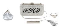 A Judith Leiber Swarovski Crystal Monogrammed "RHG" Minaudiere, 6 x 3 x 1 1/2 inches.