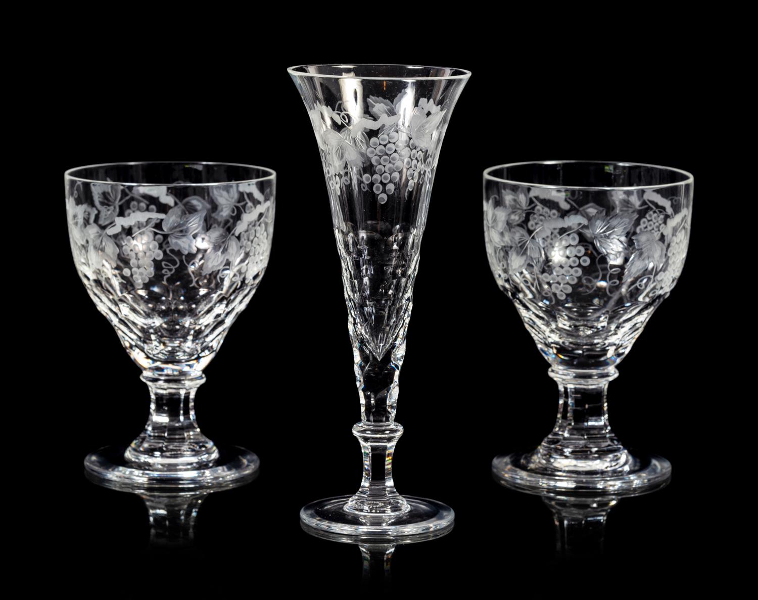 A Collection of William Yeoward Etched Glass Stemware Articles