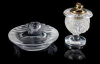 A Lalique Molded and Frosted Glass Smoker's Set Diameter of first 5 3/4 inches. — SECOND HALF 20TH CENTURY