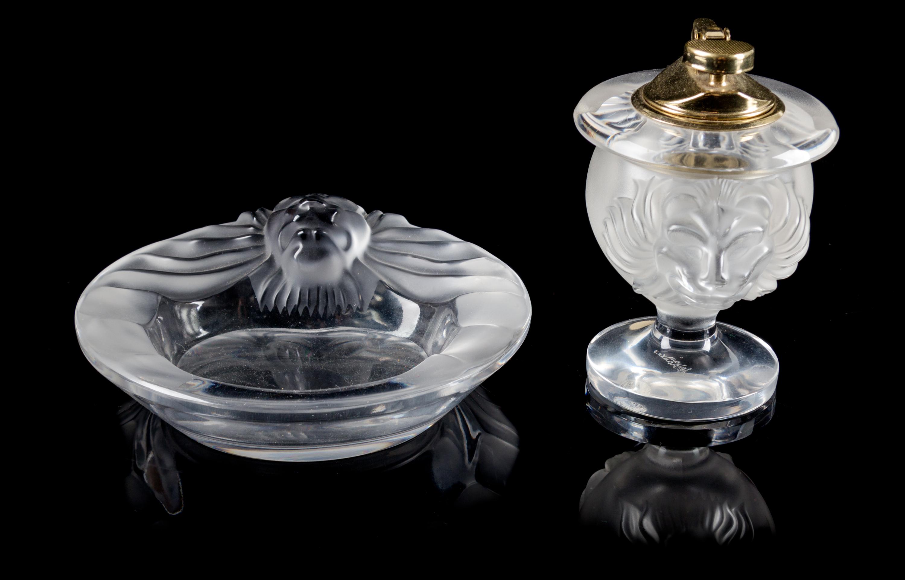 A Lalique Molded and Frosted Glass Smoker's Set Diameter of first 5 3/4 inches. — SECOND HALF 20TH CENTURY