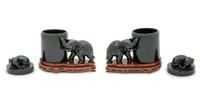 A Pair of Chinese Dark Green Hardstone Boxes and Covers