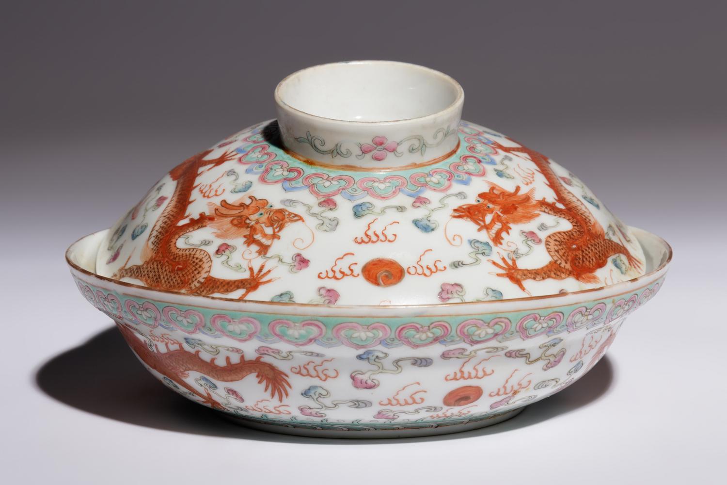 Three Iron Red Decorated Famille Rose Porcelain Articles
