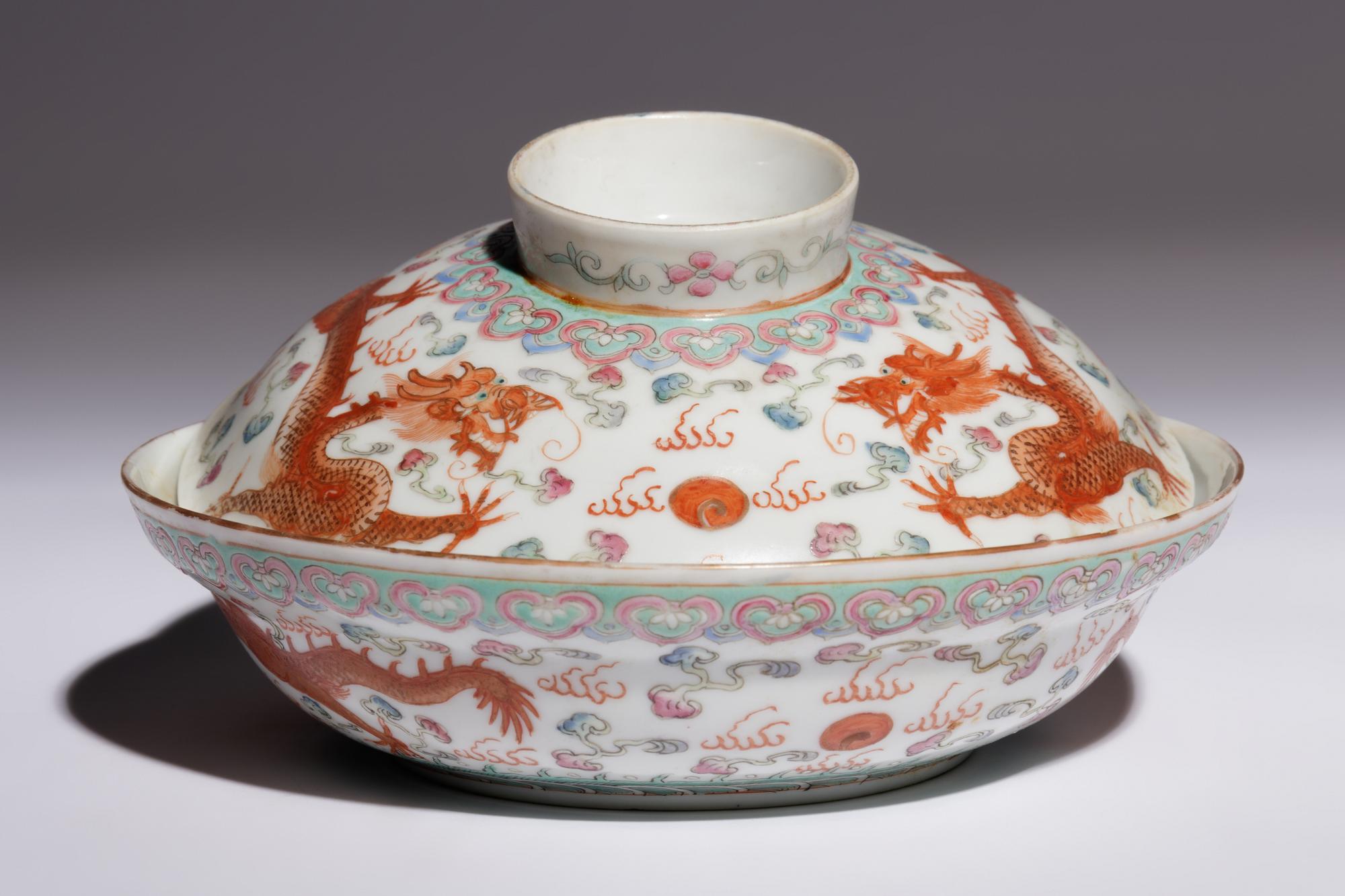 Three Iron Red Decorated Famille Rose Porcelain Articles