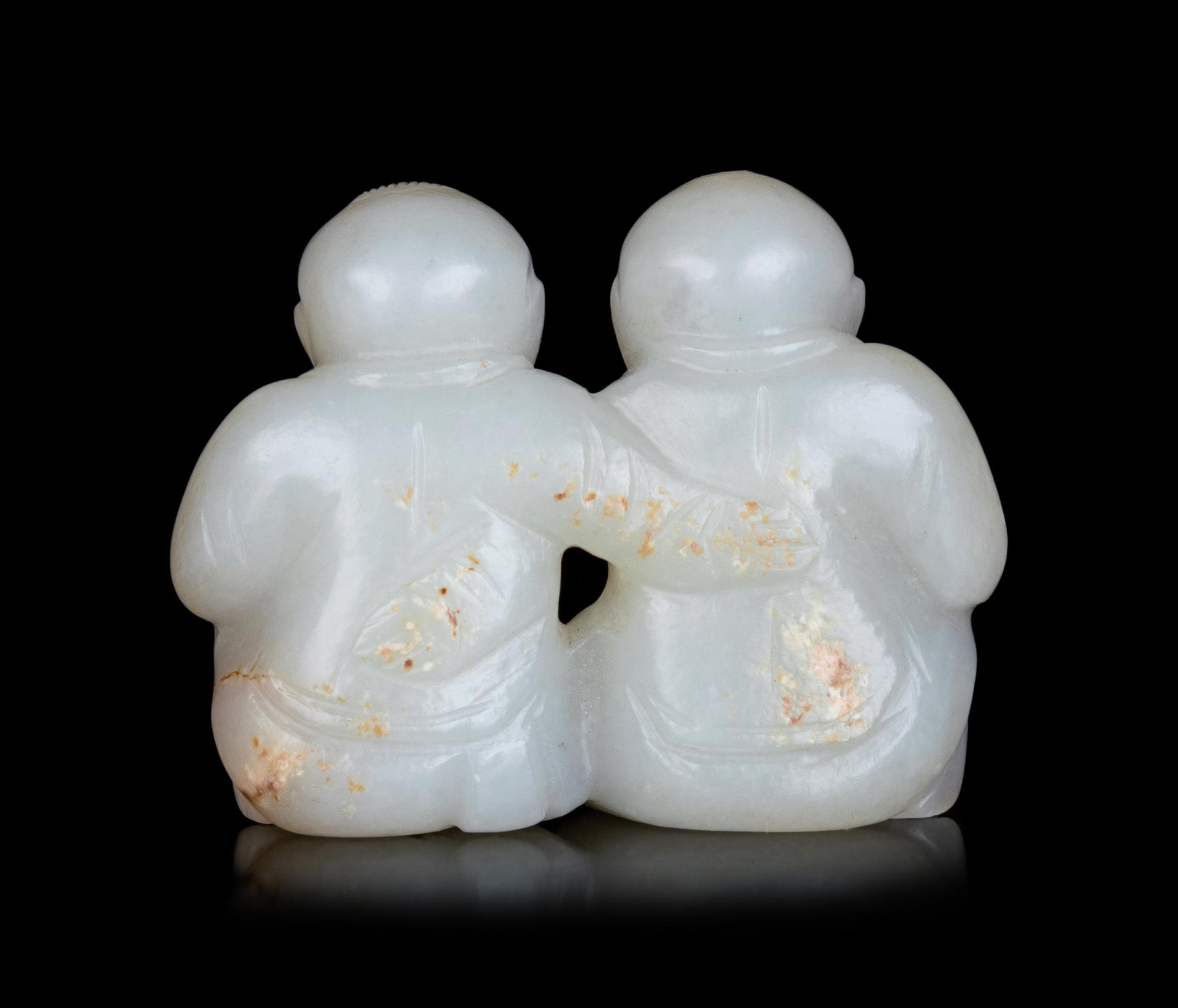 A Chinese Jade Figure of Two Boys