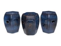 Three Italian Cobalt-Glazed Garden Seats