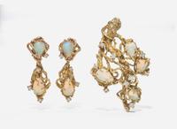A Collection of 14K Yellow Gold, Opal, and Diamond Jewelry