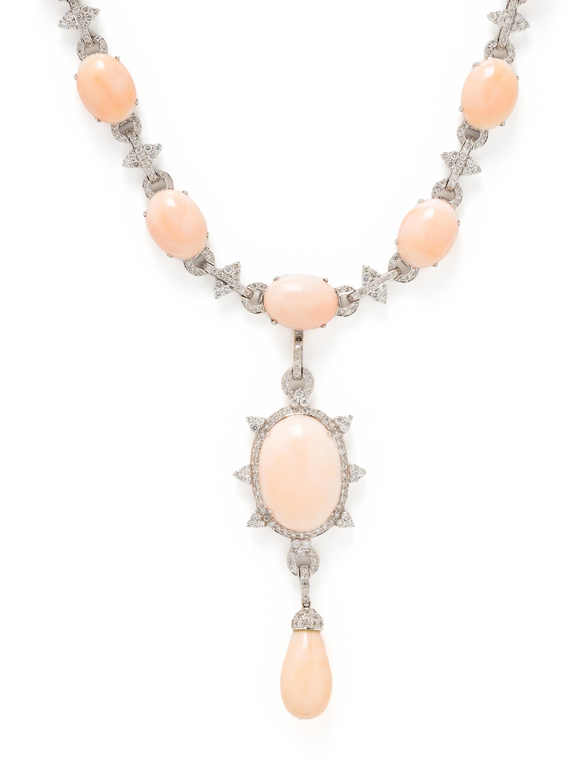 WHITE GOLD, CORAL, AND DIAMOND NECKLACE