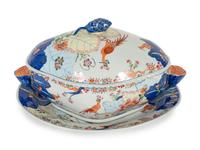 A Chinese Export Porcelain "Tobacco Leaf" Tureen and Tray — CIRCA 1900