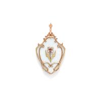 RUSSIAN, BICOLOR GOLD, DIAMOND, RUBY AND ENAMEL LOCKET