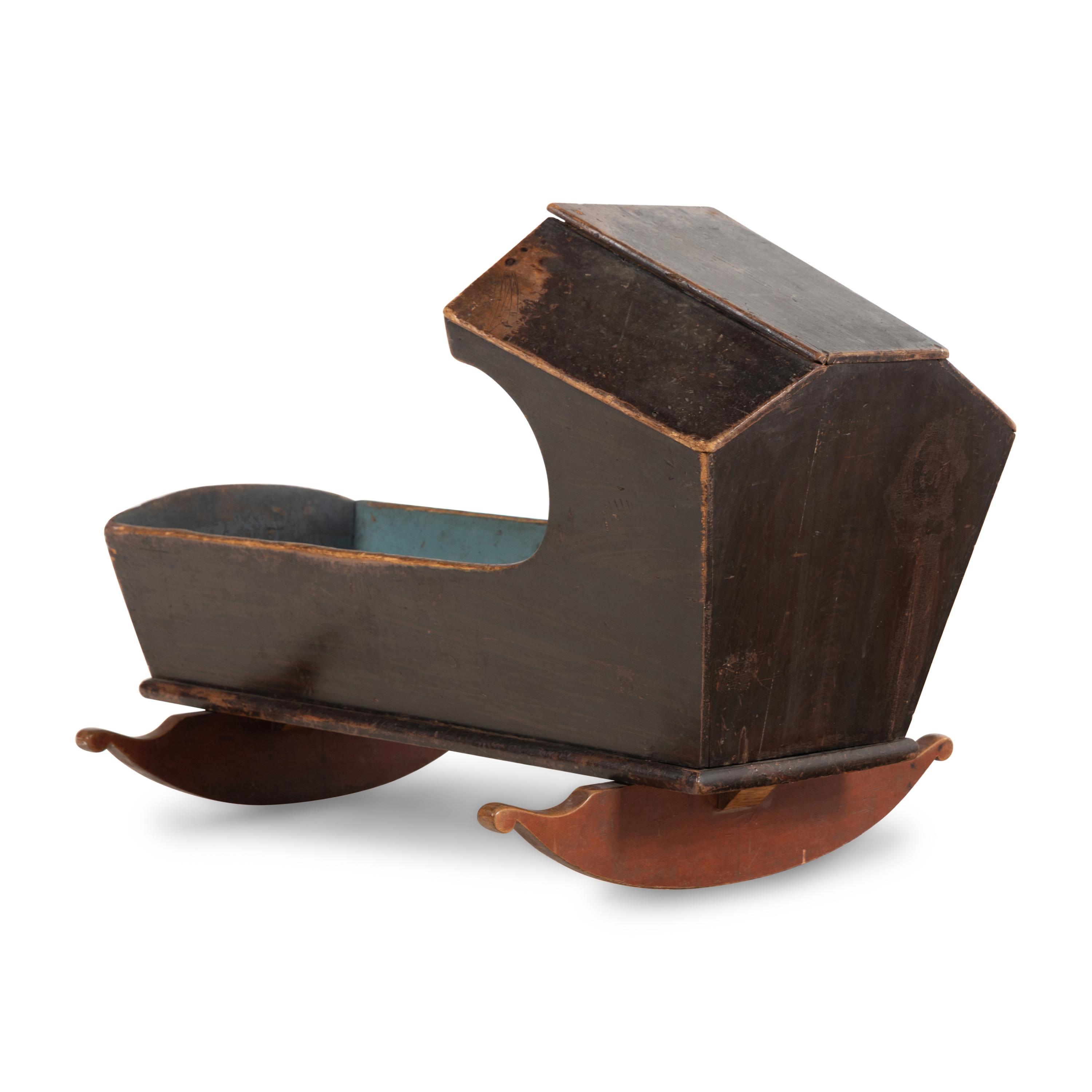 A Painted Pine Baby Cradle