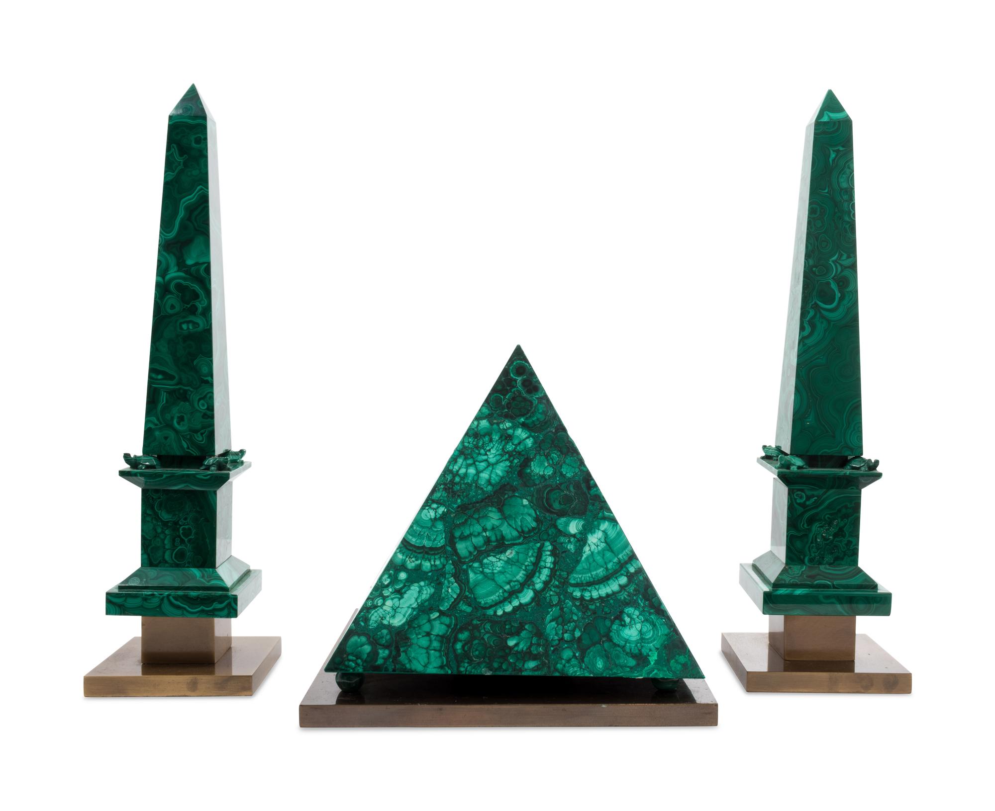 Two Malachite Veneered Obelisks and a Pyramid — 20TH CENTURY