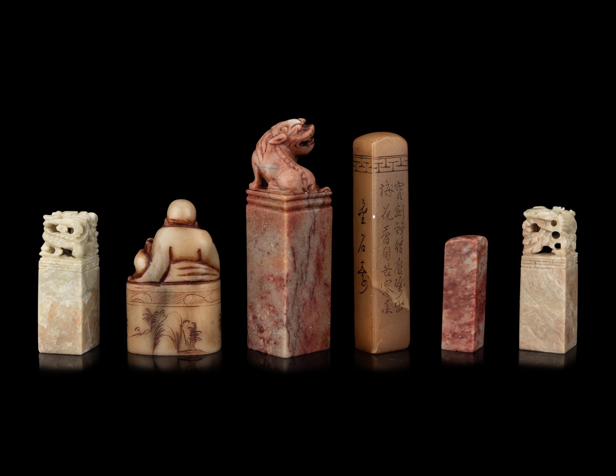 Six Chinese Seals and a Horn Seal Box