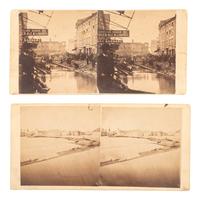 [EARLY PHOTOGRAPHY - STEREOVIEWS]. [KEMPE & GATES, photographers]. A group of 7 stereoviews documenting the effects of the 1865 flood in Rochester, NY in real time. [Rochester]: [ca 1865].