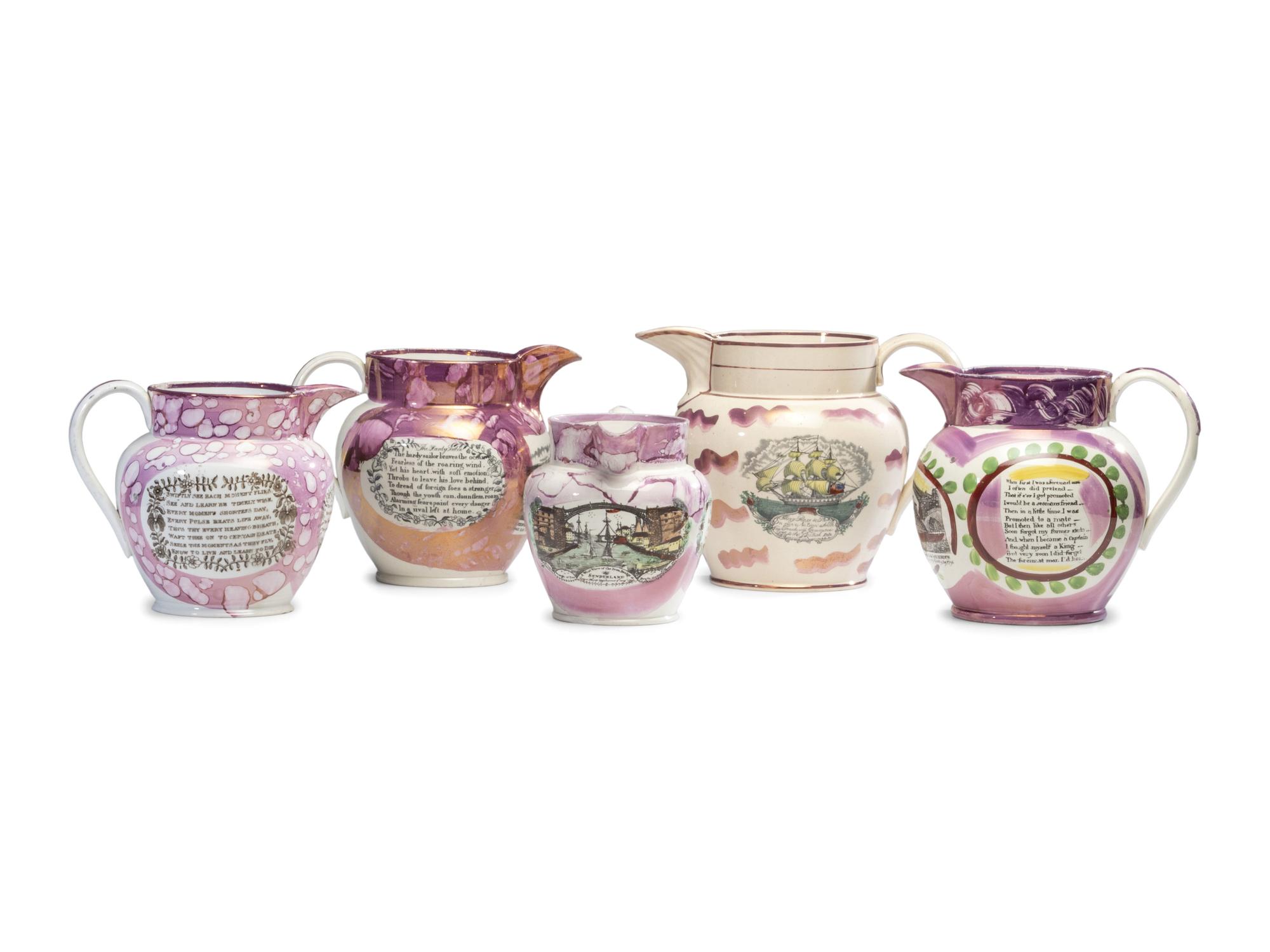 Five Sunderland Luster Jugs
