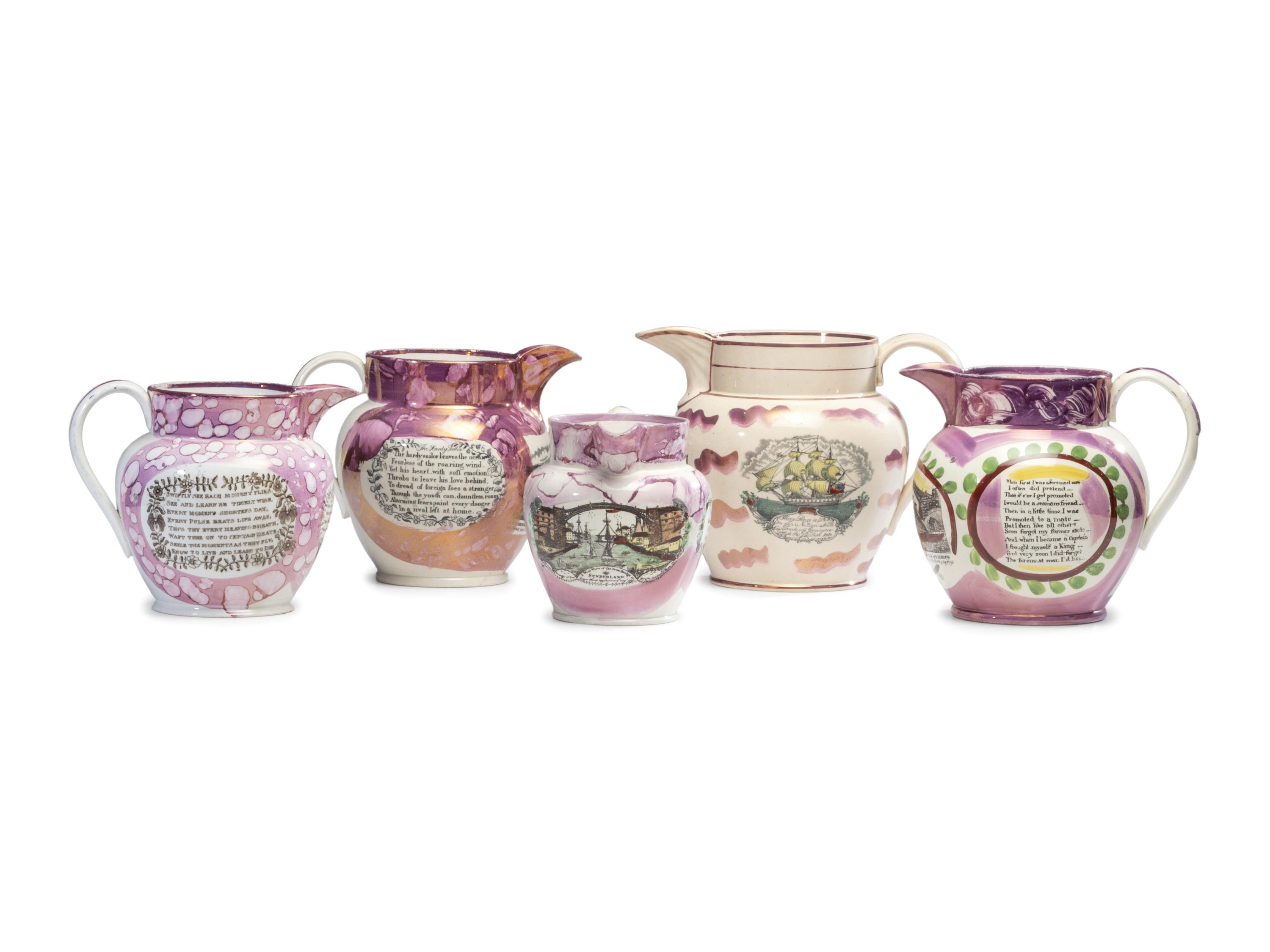 Five Sunderland Luster Jugs