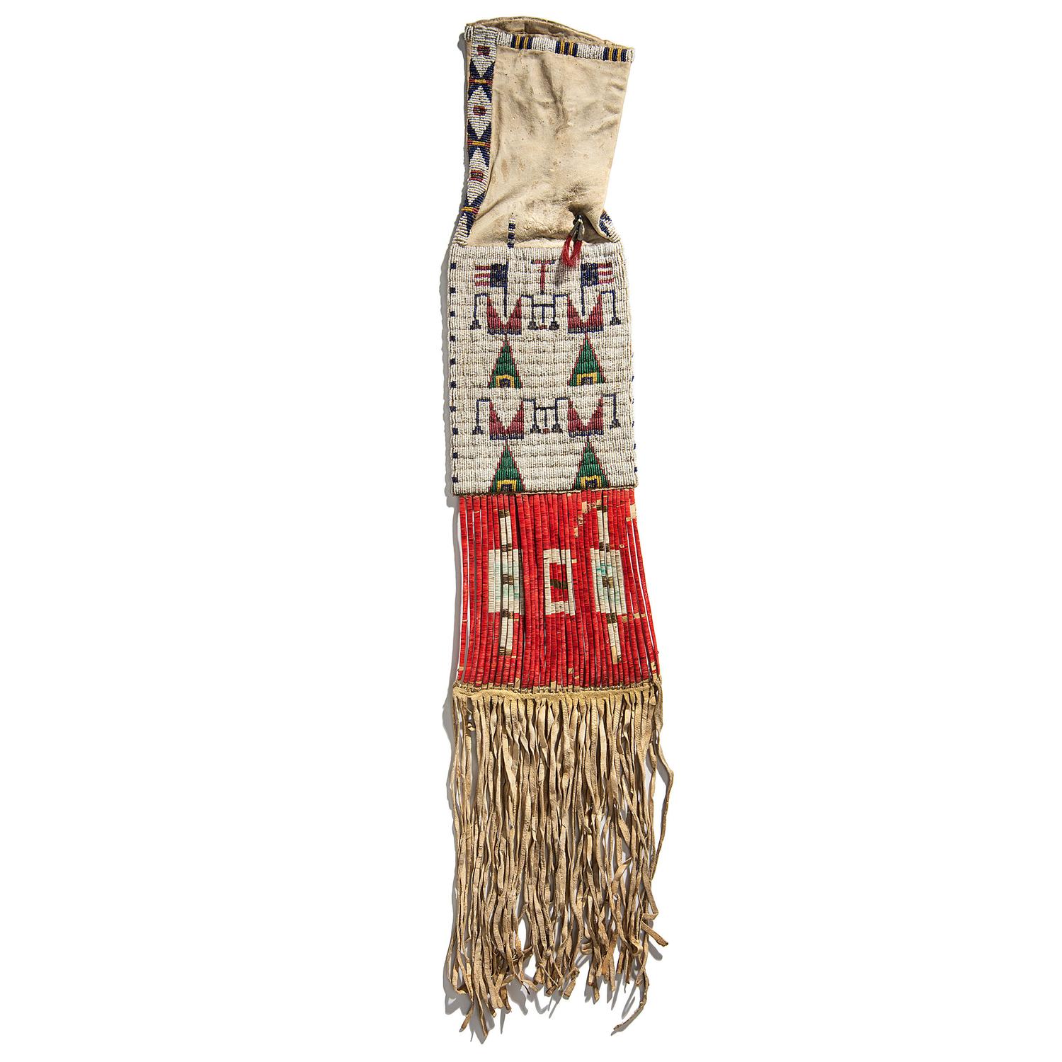 Sioux Beaded Hide Tobacco Bag, with American Flags