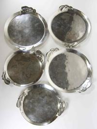 Five Mexican Silver Trays, Royal Haeger by Royal Hickman, 20th Century, each of circular form and of various sizes, with openwork folia
