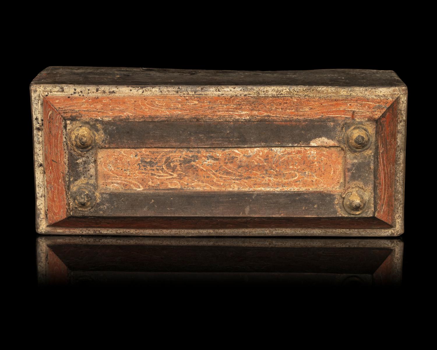 A Chinese Red Painted Grey Pottery Treasure Box