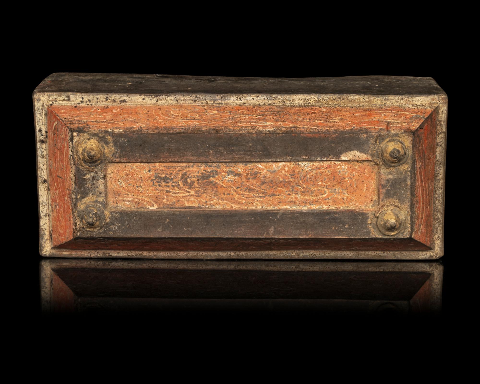 A Chinese Red Painted Grey Pottery Treasure Box