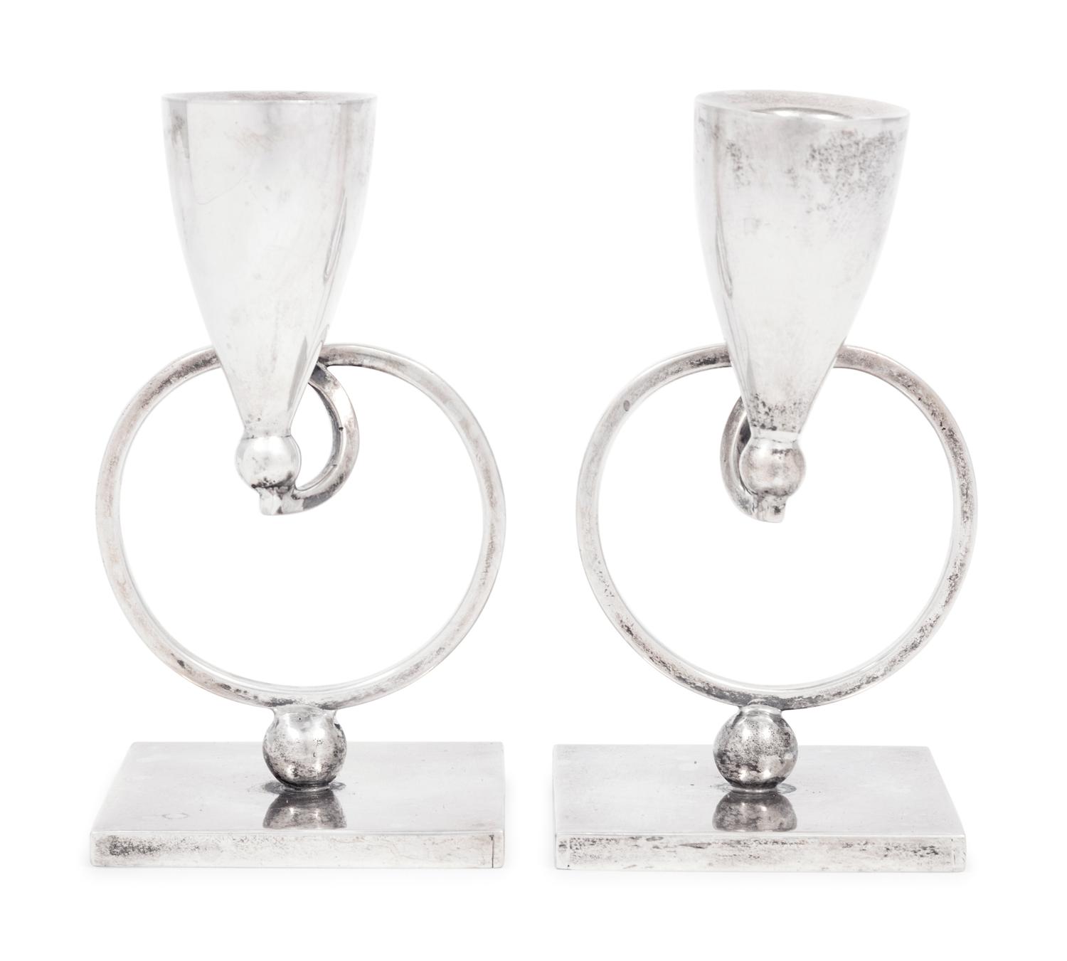 A Pair of Mexican Silver Candlesticks